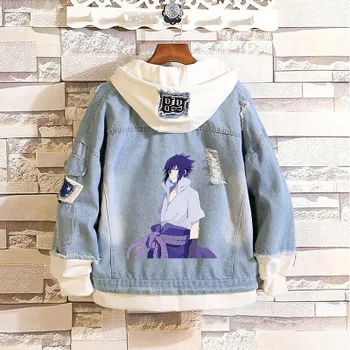 

Naruto Cosplay costumes Denim Jacket Sasuke Uchiha Itachi Uchiha Costumes Jeans Hooded Sweatshirt Uzumaki Naruto Outwear Coats