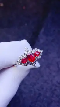 

Myanmar 925 silve Natural Ruby Gemstone Ring Fine Jewelry