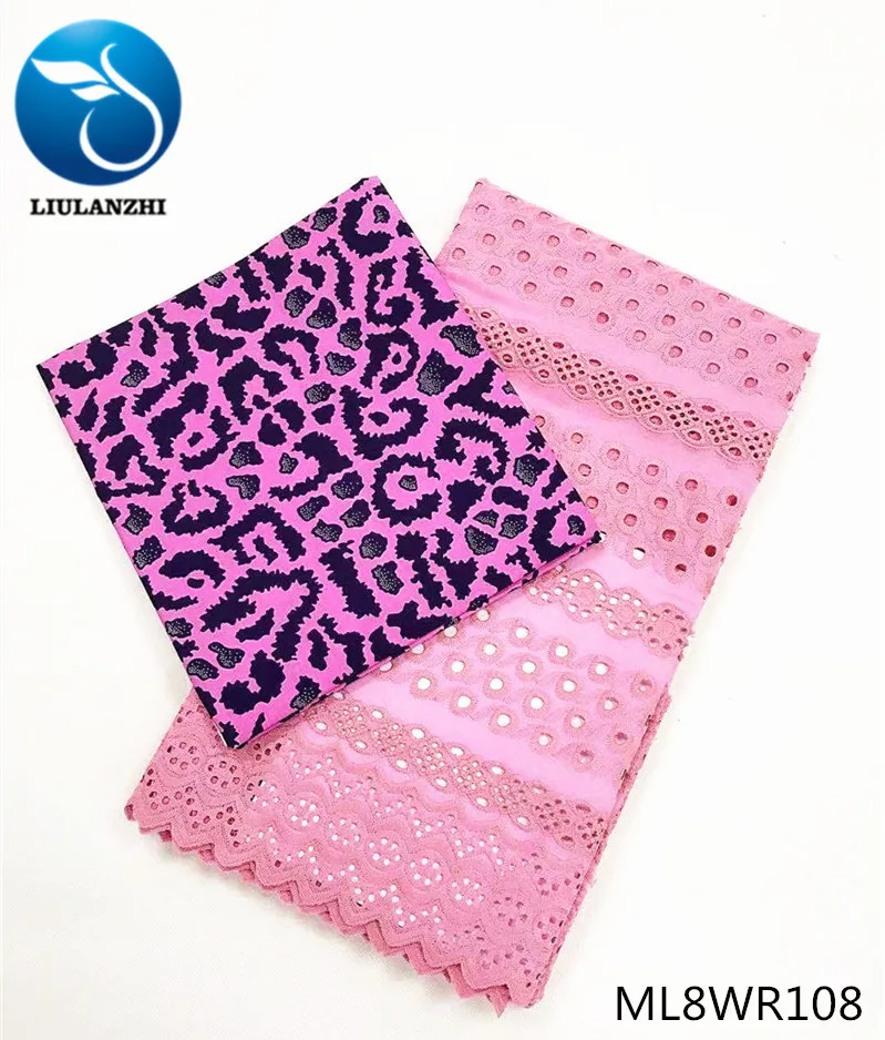 LIULANZHI африканские хлопчатобумажные ткани Последняя розовая печатная восковая ткань и розовая хлопчатобумажная пробивная кружевная ткань для платья ML8WR93-ML8WR122