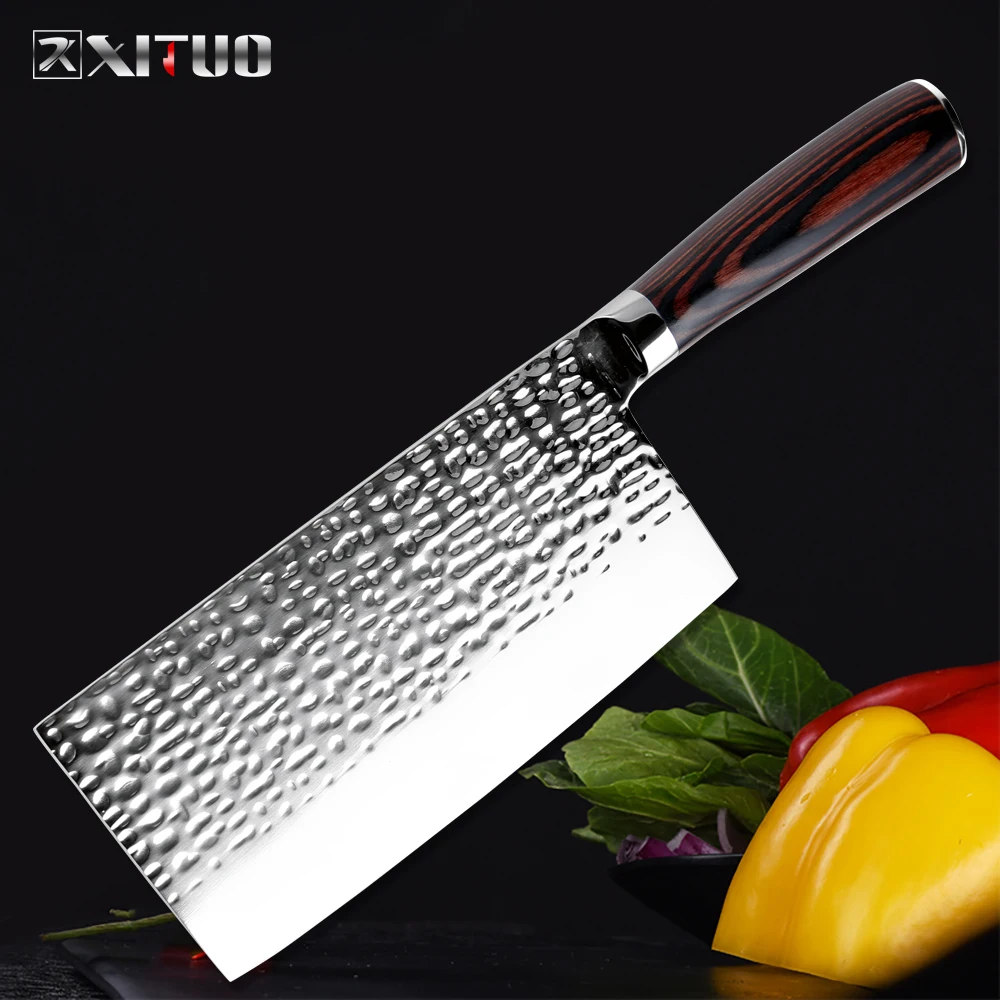 XITUO Stainless Steel Kitchen Knife Chinese Chef Knives Handmade Forged Sharp Paring Vegetables Cooking Tools Color Wood Handle