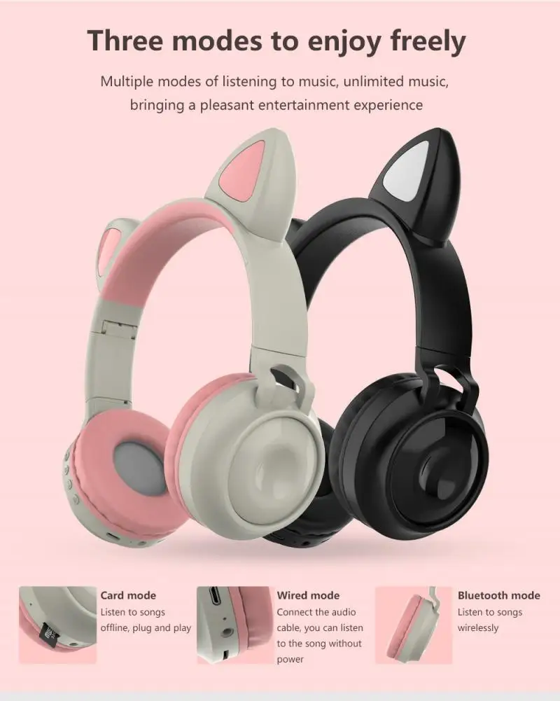 tws Portable Wireless Cat Ear Headphones Bluetooth Headset with mircophone USB LED Music Earphone Kids earbuds cute wireless TWS