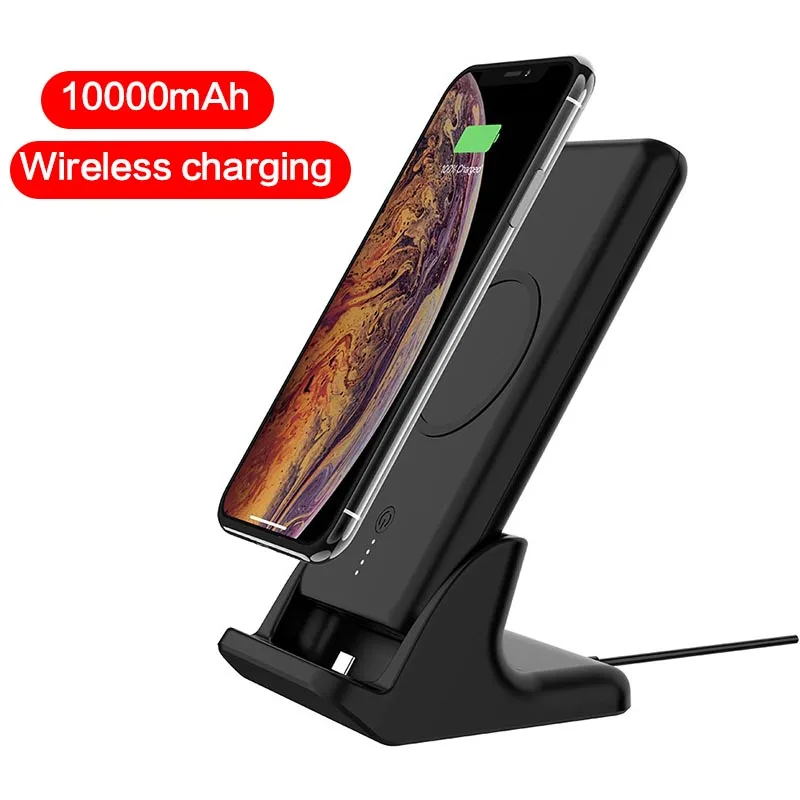 Портативный USB/Qi Беспроводное зарядное устройство 10000mA power Bank для iPhone 8, 8 Plus, XS, XR, XS Max, 11 pro, внешний аккумулятор для телефона, съемная база