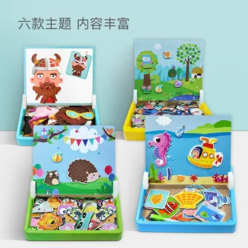 

Wooden Multifunction Children Animal Puzzle Writing Magnetic Drawing Board Blackboard Learning Education Toys For Kids