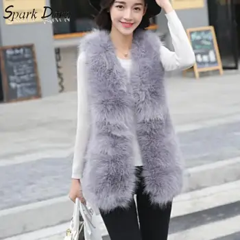 

SparkDora New VEST fur ostrich hair Slim wild vest soft female long hair jacket Wear outside solid open stitch youth OfficeLady