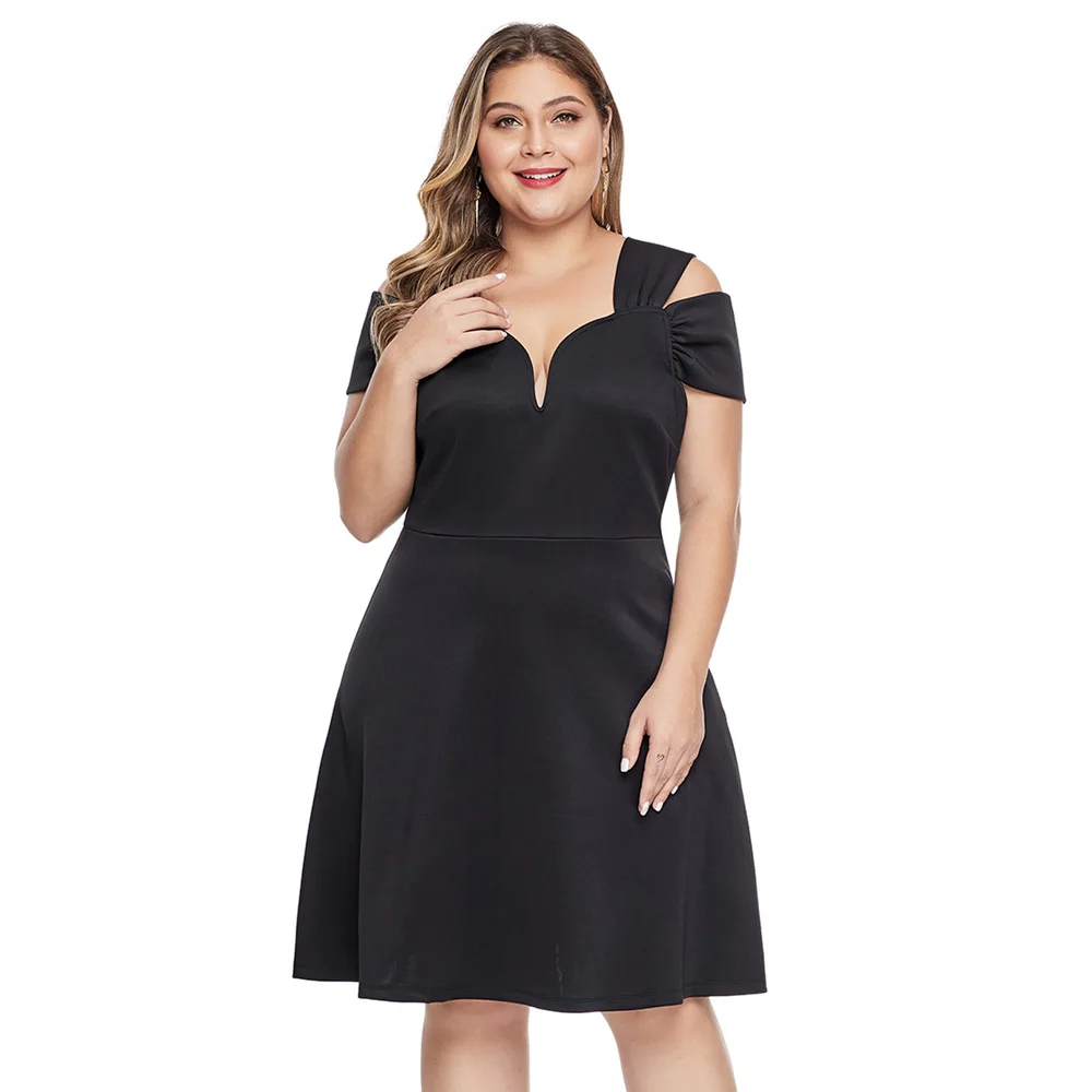 

Party Dresses 2019 Dresses Plus Size 5XL Women Summer Short Sleeve Cold Shoulder Sexy Dress Knee Length Gown Formal Dresses