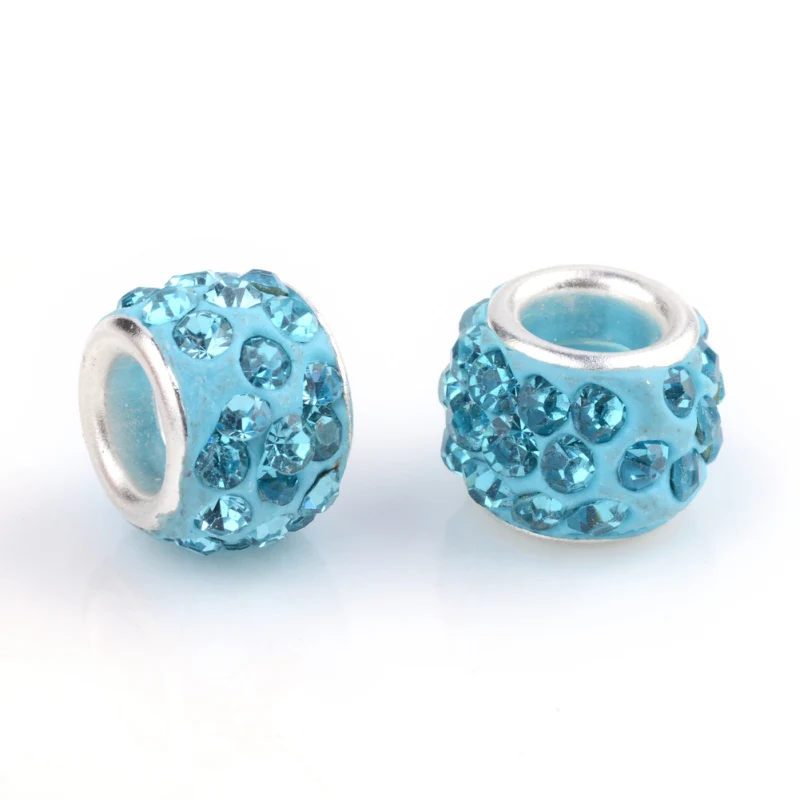 

10pc Polymer Clay Rhinestone Bead European Beads Large Hole Spacer Beads Rondelle with Brass Cores for DIY Jewelry Making 10x7mm