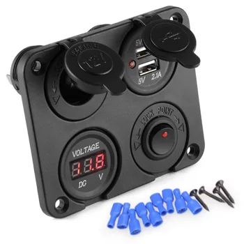 

12V-24V multifinction 4 in 1 Car charger panel Dual USB waterproof Cigarette Lighter Socket Splitter for Car / boat / motor home