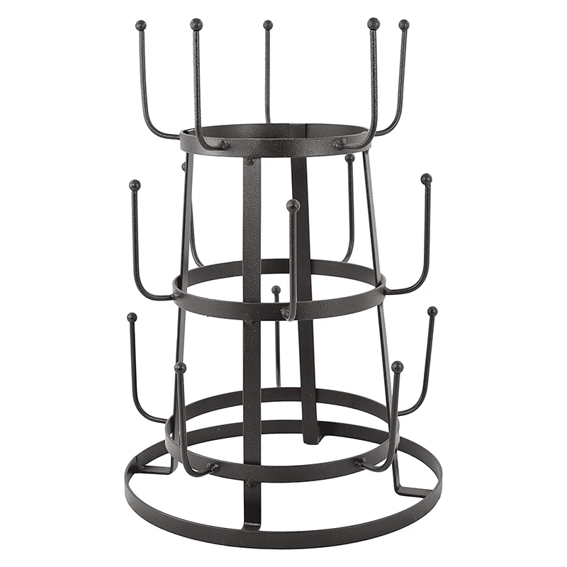 

Vintage Rustic Black Iron Mug/Cup/Glass Bottle Organizer Tree Drying Rack Stand