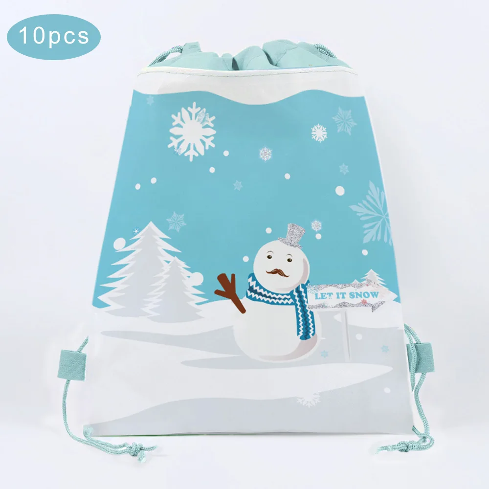 WF009x10pcs Нетканые зимние подарочные сумки для снеговиков, сумки для конфет, детские подарки со снежинками, рюкзаки для детских подарков, вечерние украшения - Цвет: WF009x10pcs