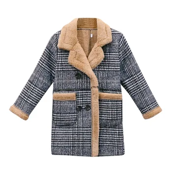 

Girls windbreaker jacket New 2020 Fashion autumn winter Trench coat children girl plus velvet padded lapel plaid outerwear coat