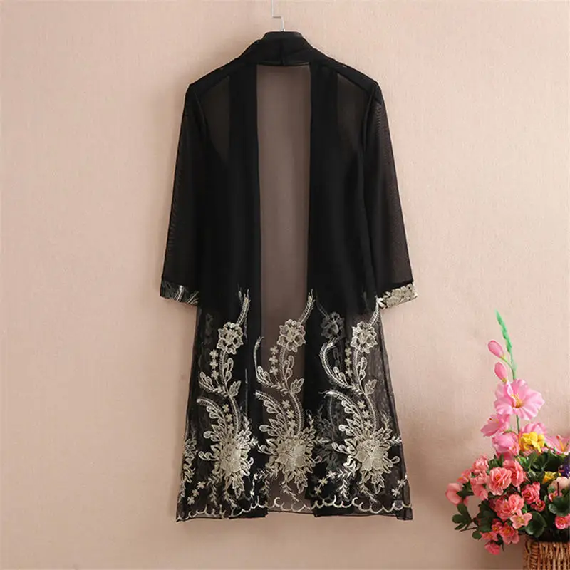 13 Cardigan Кимоно блузка кардиган женский элегантный Вышивка повседневные женские Топы Блузка Кардиган размера плюс Свободный кардиган верхняя одежда 5XL Q2257 - Цвет: 13 Cardigan
