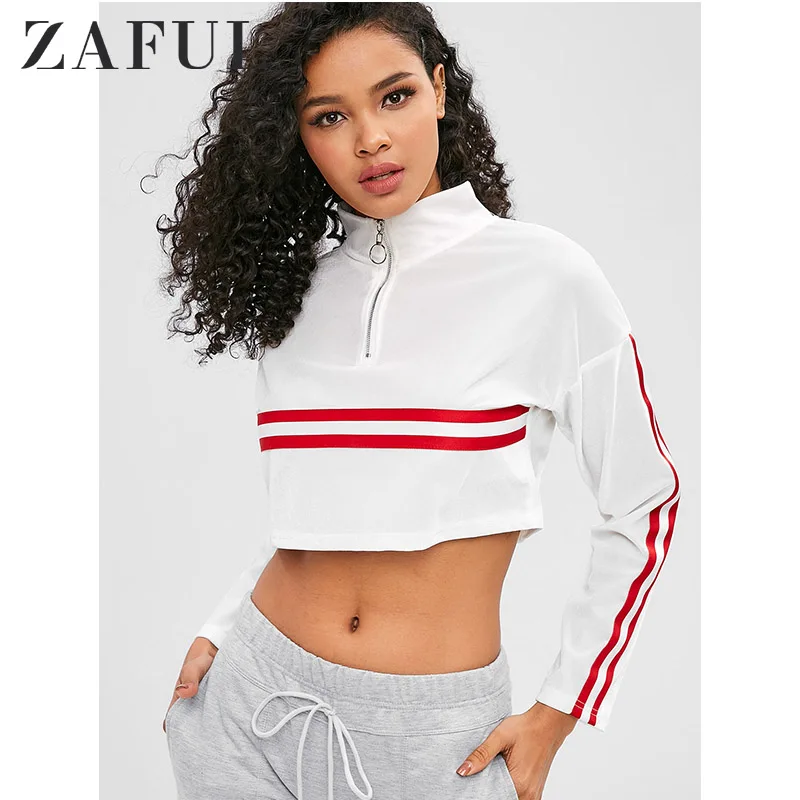ZAFUL стандартный размер бархатная полосатая толстовка с заниженным плечом