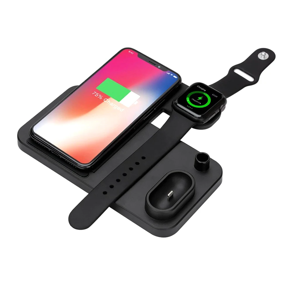Новое Быстрое беспроводное зарядное устройство 4 в 1 для Apple Watch iWatch 1 2 3 4 Airpods QI Беспроводная док-станция для зарядного устройства для iPhone XR XS MAX для телефона