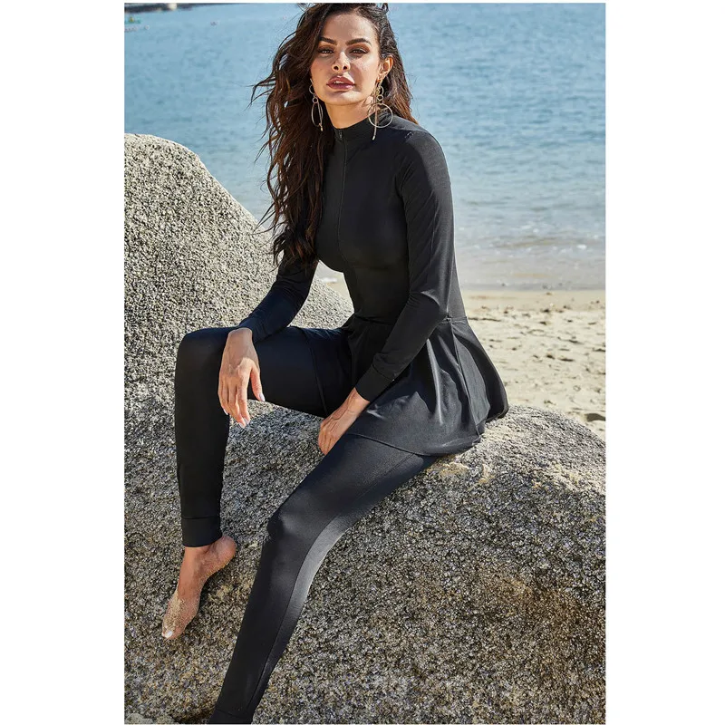 

Plus Size 5XL One Piece Muslim Women Long Sleeve Swimsuit Swimwear With Skirt Burkini Full Cover Modest Costume Islamic Bathwear