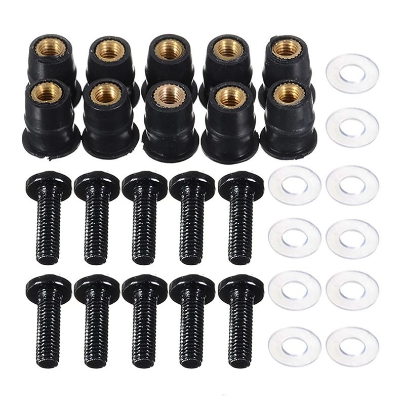 New Arrival 10pcs/set Motorcycle Windshield M5x16mm Screws Black M5 Rubber Nuts Neoprene Set 5mm