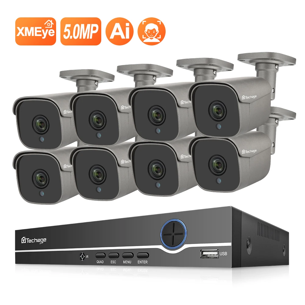 Techage 8CH 5MP CCTV камера системы Ai обнаружения человека двухсторонний разговор