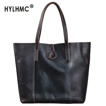 

Vintage crazy horse leather Women tote bag genuine leather retro distressed cowhide large capacity handbag female shopping bags