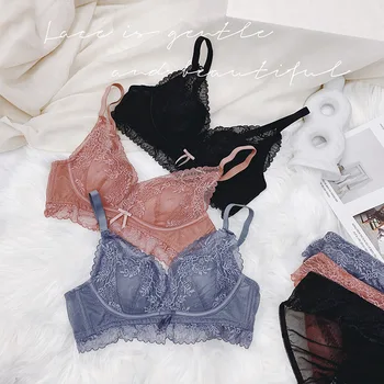 

Fresh and romantic sexy lace lingerie set adjustment gathered underwear comfortably without steel ring ladies bra set