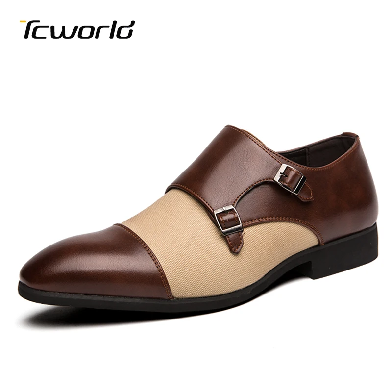 Мужские деловые модельные туфли в британском стиле; Schuhe Herren; деловые кожаные туфли с пряжкой; большие размеры - Цвет: Коричневый