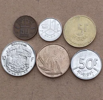 

1 Set 6 Pieces Belgium Coins Old Original Coin Collectible Edition Real Rare Commemorative Random Year