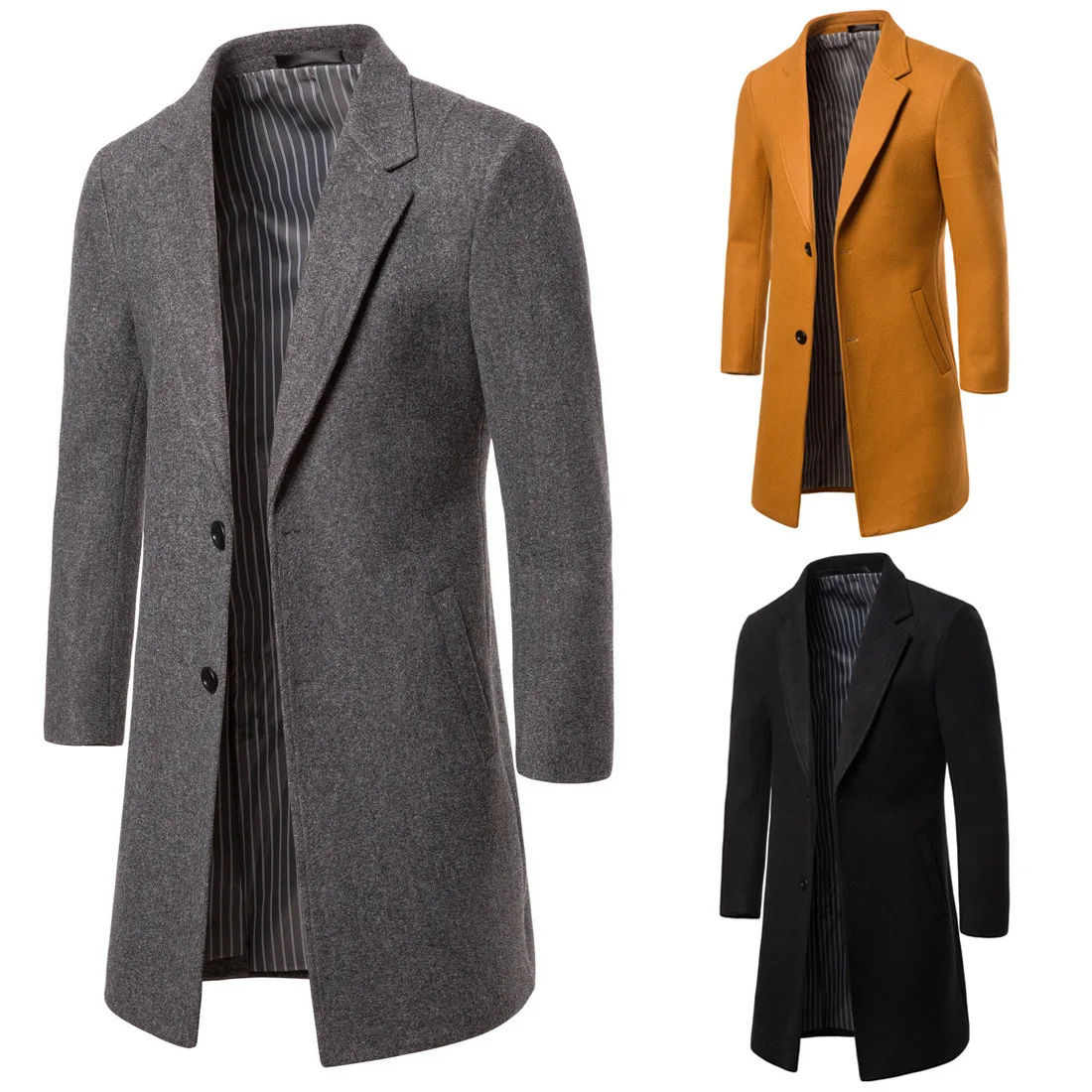 

2021 Autumn Winter Oversized Woolen Blend Coat Male Long Windbreaker Jacket Cotton Thick Warm Men Gray Jacket Mens Overcoat 6XL