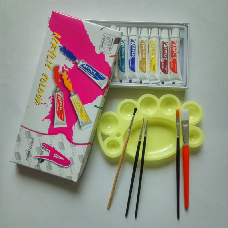 

Acrylic Paint Set 12Color 12ml 5 brush 8 hole palette Mural Fabric Clothes shoes Plastic bottles DIY Draw Waterproof Anti-Fading