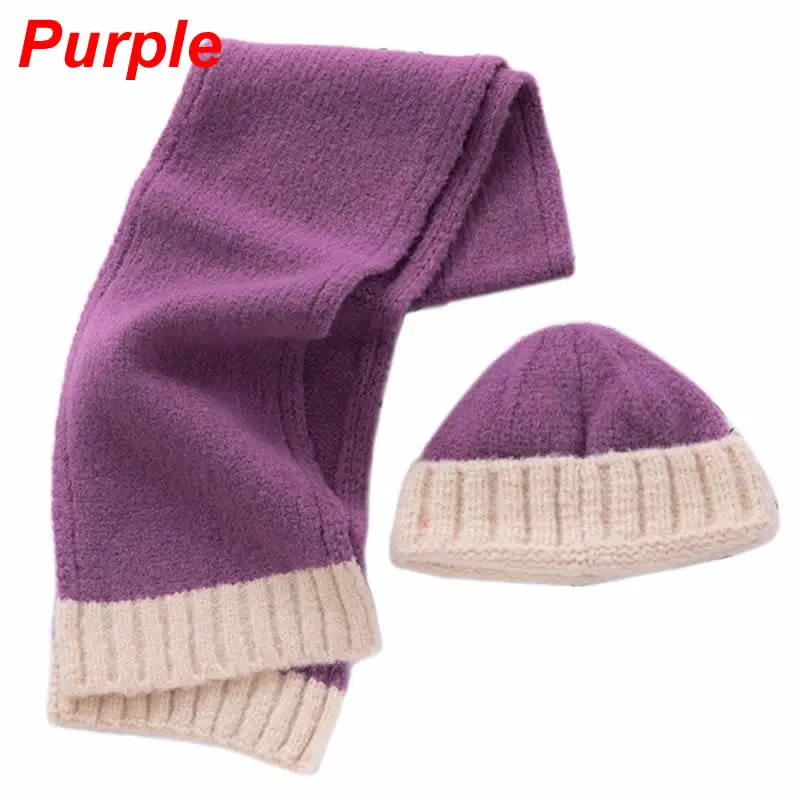 Purple Зимняя теплая детская шапочка-шарф; Модный комплект; 2 цвета; вязаные детские шарфы - Цвет: Purple