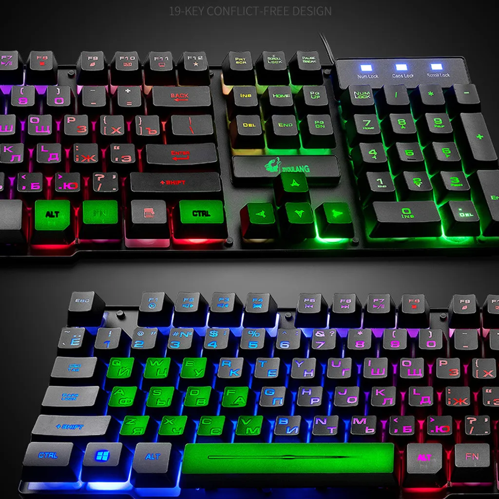 20% игровая русская клавиатура и мышь комбо, проводная клавиатура с красочными огнями и Мышь для игр для ПК/ноутбука/MAC