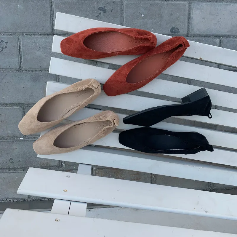 Boussac/Элегантные однотонные женские туфли из флока на плоской подошве; винтажные женские туфли на плоской подошве с квадратным носком; Офисная Женская обувь; женская обувь для работы; SWA0408