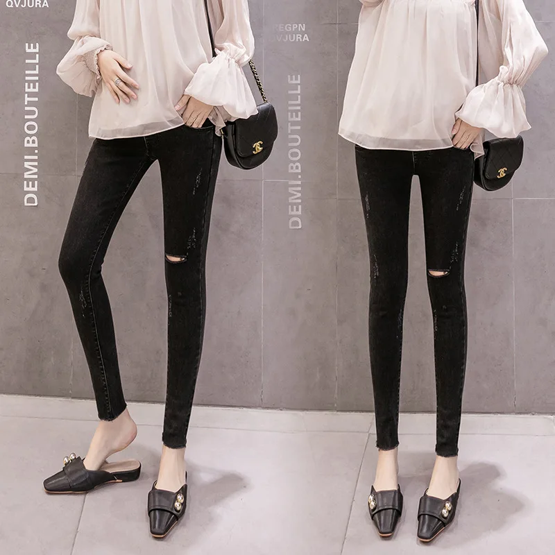 

2020 New Style Pregnant Women Pants Spring Maternity Jeans Pregnant WOMEN'S Pants Fashion Mom Outer Wear Burrs with Holes