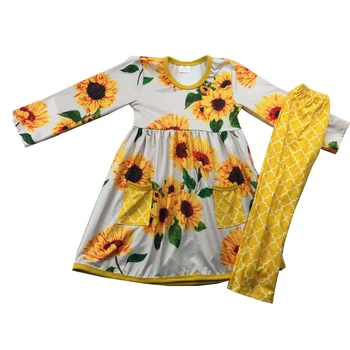 

children girl boutique clothing sunflower print tunic match long pants toddler newborn kids outfits