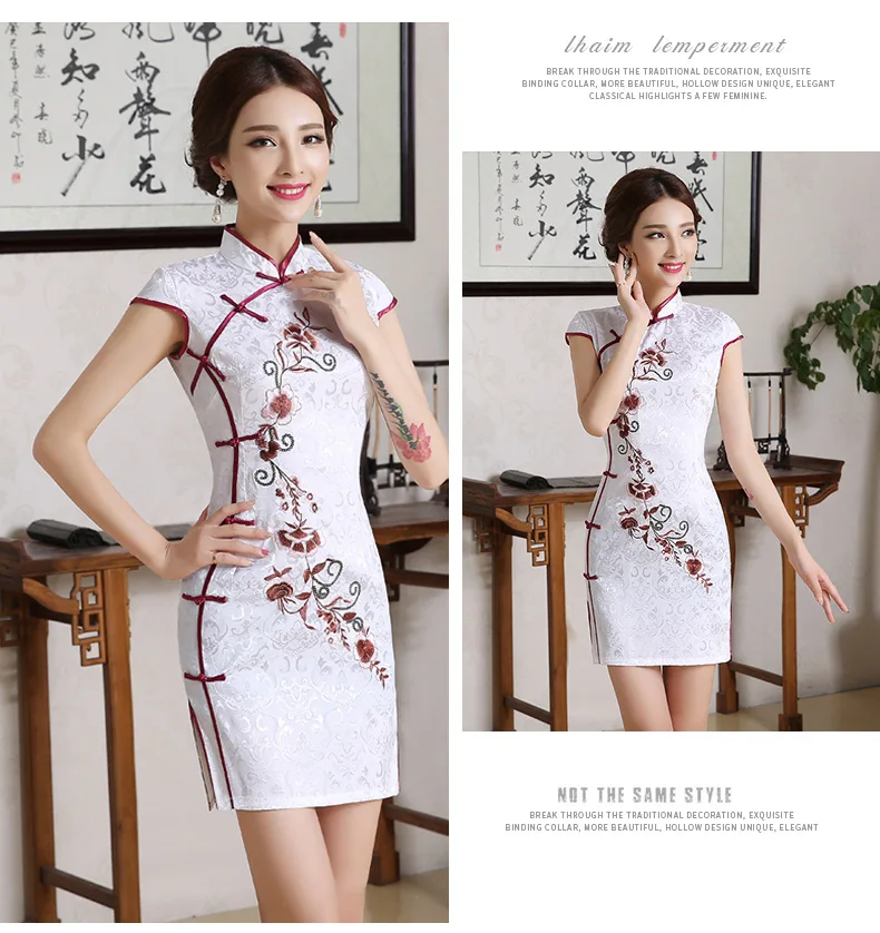 Модное Короткое облегающее сексуальное хлопковое платье Cheongsam с вышивкой в китайском стиле, улучшенное платье cheongsam, женское хлопковое льняное платье Cheongsam