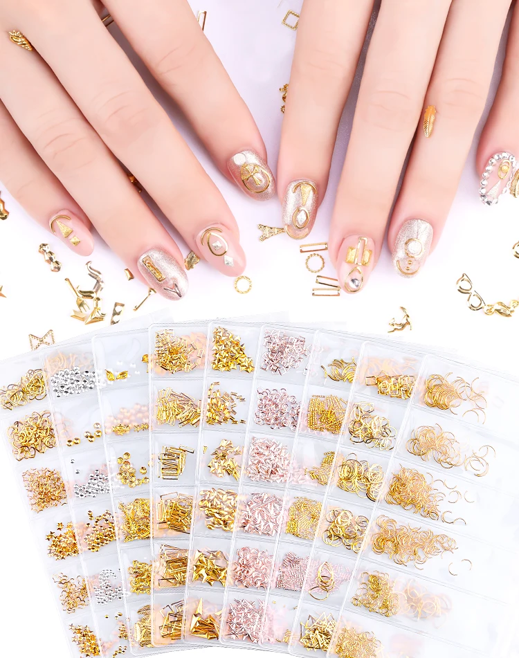 PinPai brand 3d metal nail art decoration 10 kinds gold nail jewelry decoration