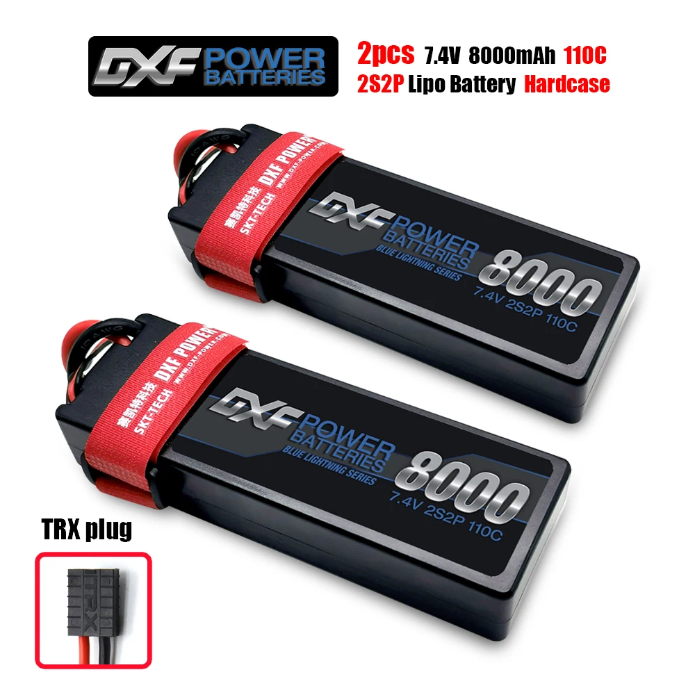 2PCS8000HARDTRX DXF 2 шт 2S 7,4 V 8000mAh 110C Max220C Lipo аккумулятор RC части с Т-образным штекером удобные для TRXX 1/10 автомобильный Дрон Вертолет Лодка FPV - Цвет: 2PCS8000HARDTRX