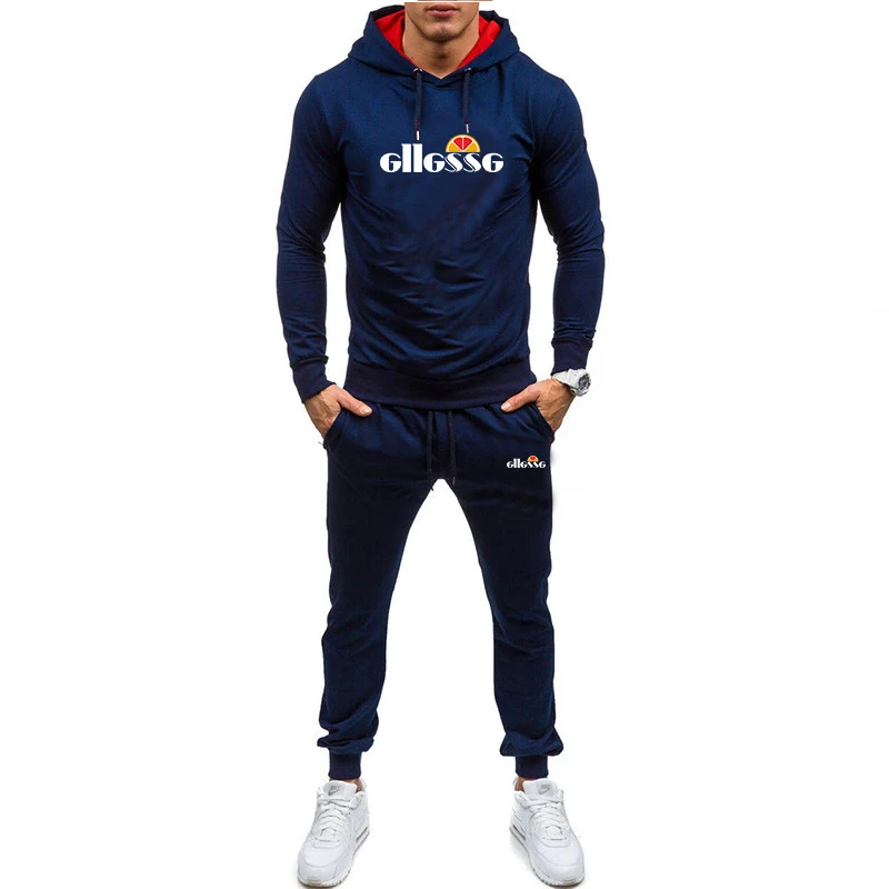 

2020 Spring New Men Sets Casual Hooded Jogger Tracksuit Male Solid Letter Print Sweatsuit Mens Sportswear Hoodies+Pants 2PC Sets