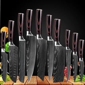 

8"inch japanese kitchen knives Set Laser Damascus pattern chef knife Sharp Santoku Cleaver Slicing Utility Knives tool EDC New