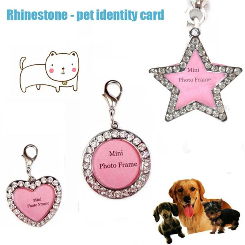 Мини-фоторамка со стразами для собак и кошек DIY LOVE/Star/Round Pink Puppy ID Tag ожерелье ювелирное жемчужное ожерелье# LR2