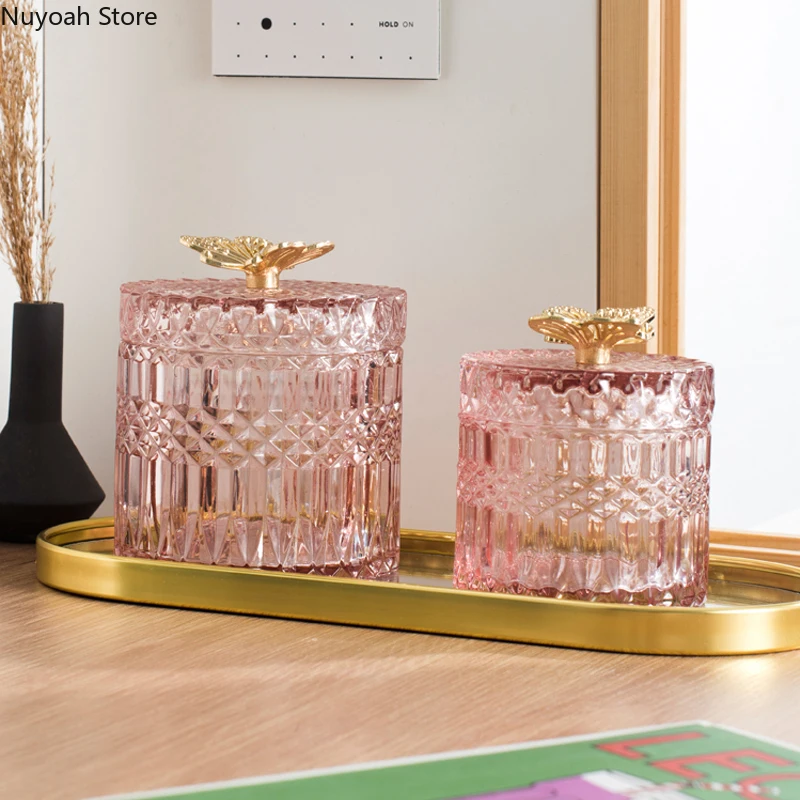 Nordic Butterfly Glass Storage Jar Jewelry Box Household Cotton Swab Box Desktop Transparent Glass Jar Decoration Decoration 3