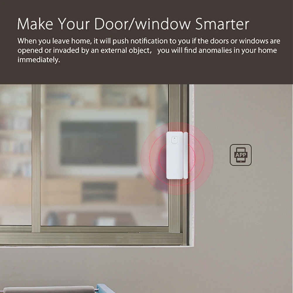 WiFi Smart Door/Window Sensor APP Notification Alerts Home Alarm Security Detector, Compatible With Alexa Google Home