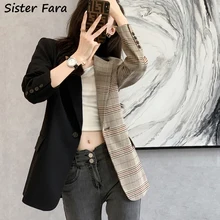 Sister Fara New Spring Autumn Chic Patchwork Plaid Blazers Women's Loose Single Button Blazers Ladies Casual Jacket Blazer Coat