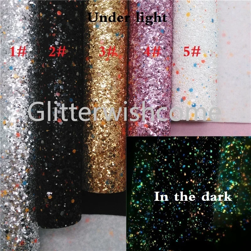 Glitterwishcome 21X29 см A4 Размер светится в темноте блестящая ткань, массивные блестящие кожаные листы, блестящий винил для луков, GM564A