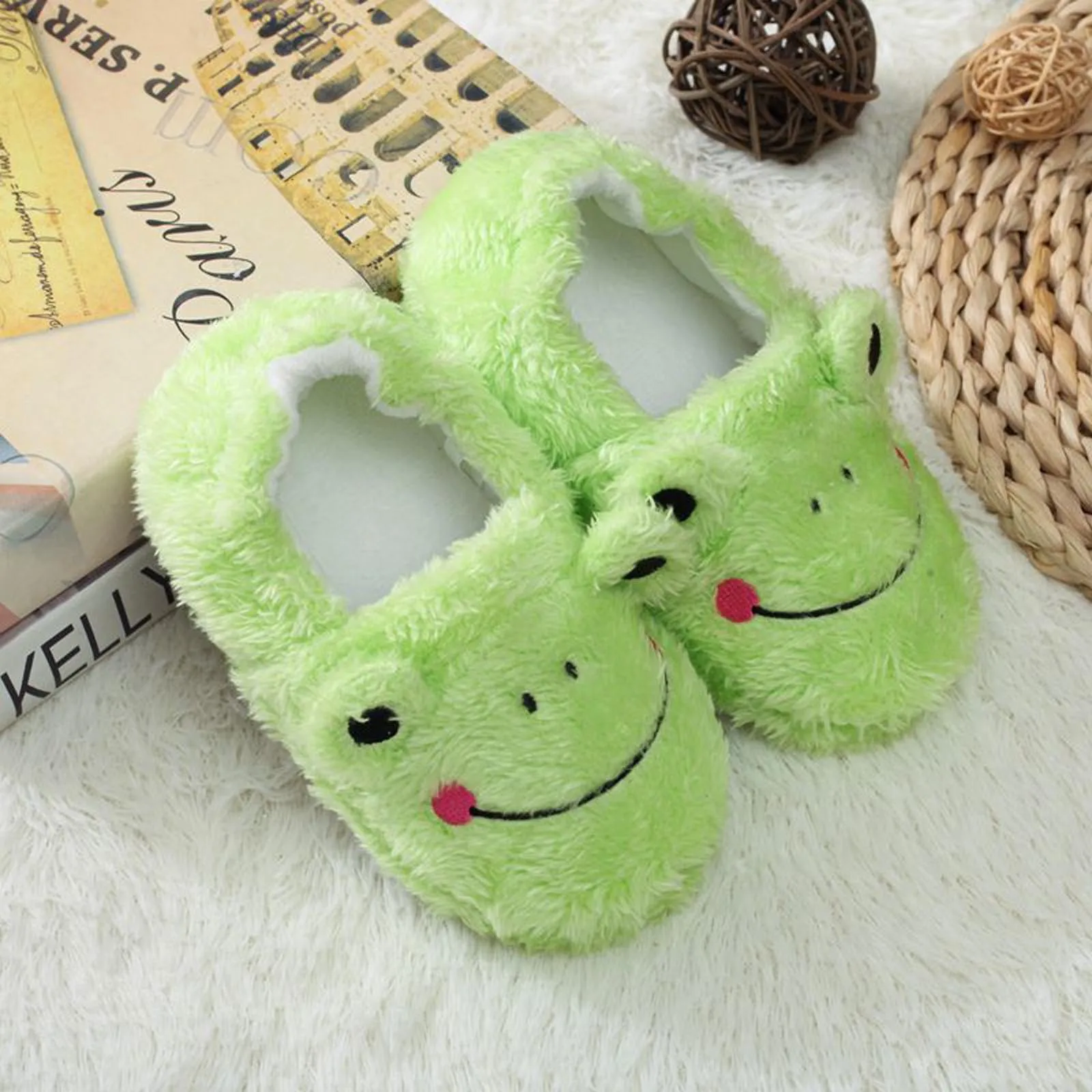 Baby Winter Slippers Children Boys Girls Cute Cartoon Frogs Slipper Kids Indoor Fur Warm Soft-Soled Shoes Child Home Floor | Детская