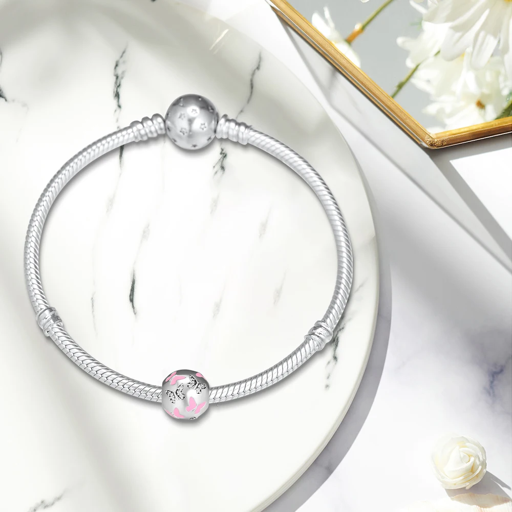DIY подходит для браслетов Pandora Charms Butterfly все вокруг бусины с прозрачным CZ 925 пробы-серебро-ювелирные изделия