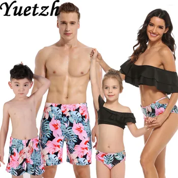 

2020 family swimwear women girls bikinis set swimsuit child kids boy swim wear beachwear swimsuit men swim pants swimming suit