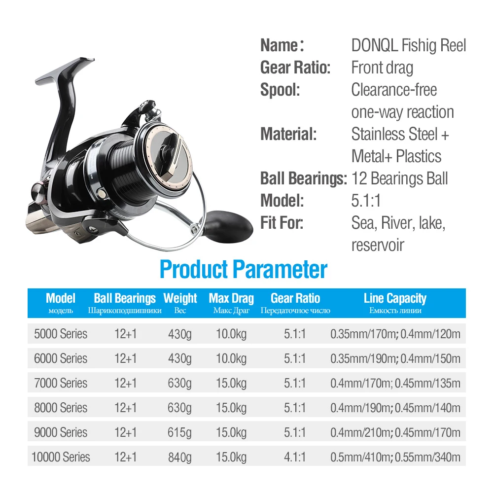 Спиннинговая катушка DONQL Guid, структура удочки, 15 кг, Макс., тянущаяся Рыболовная катушка, серия 5000-10000, 12+ 1 BB, катушка для морской рыбалки, аксессуары