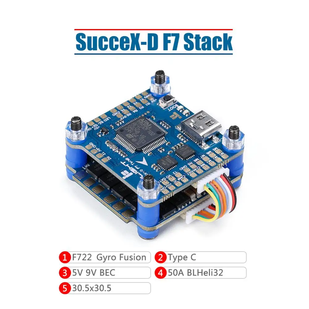 IFlight SucceX-D F7 TwinG Stack с V2.2 FC/SucceX 50A 2-6S BLHeli_32 4 в 1 ESC для HD FPV системы | - Цена: 12 261,54 руб.