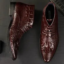 2019 Autumn New Men's crocodile shoes Boots lace-up Genuine Cow Skin Handmade high quality Ankle Leather Boots For Me