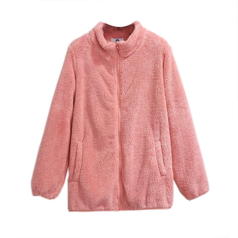 Осенняя зимняя куртка размера плюс для женщин, большие повседневные свободные вельветовые толстые теплые шерстяные короткие пальто розового и белого цвета 4XL 5XL 6XL 7XL