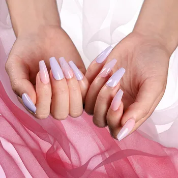 

24pcs Pink Purple Gradient Color Wearable Ballet Fake Nails press on Trapezoid Full Cover Long Length Finished Fingernail tips