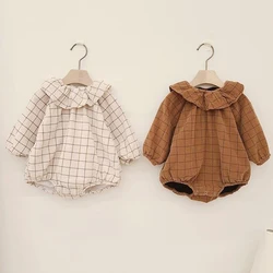 LZH – Polo en dentelle pour bébé, barboteuse Triangle à carreaux pour fille et garçon, combinaisons 3 à 24 mois, nouvelle collection printemps automne 